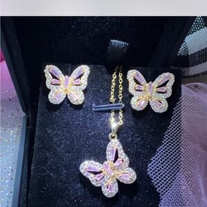 Butterfly Jewelry Set with Pink and silver Accents